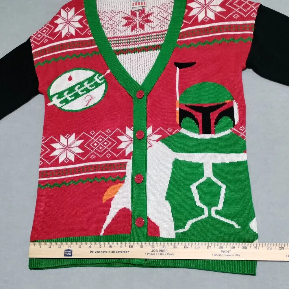Junk Food Mens Large Star Wars Boba Fett Ugly Christmas Sweater Cardigan - Picture 11 of 15